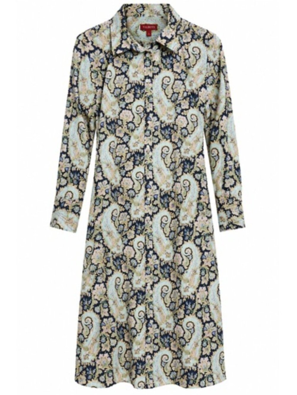 Talbots classic paisley print long-sleeve shirtdress women's dress size 16 NWT